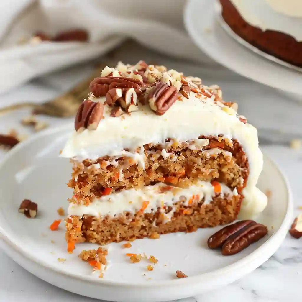 Carrot Nothing Bundt Cake Copycat – Served Slice Slice of homemade carrot bundt cake with cream cheese frosting and pecans