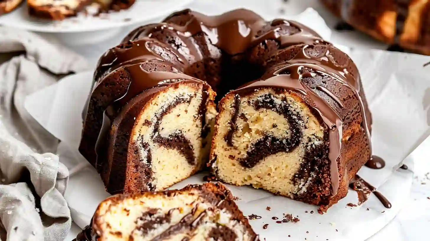 Marble Bundt Cake Chocolate Swirl Recipe Homemade marble bundt cake with rich chocolate swirl and glaze
