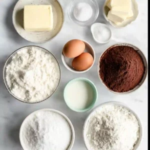Flat lay of ingredients for homemade marble bundt cake